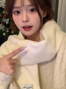 氛围感围巾女冬季可爱百搭白色围脖韩版情侣披肩外搭高级感保暖潮