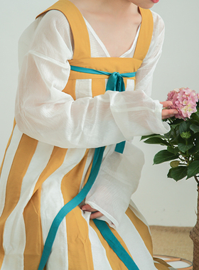 春下汉服初唐高腰衫裙背子对襟破群撞色长款唐制露华浓