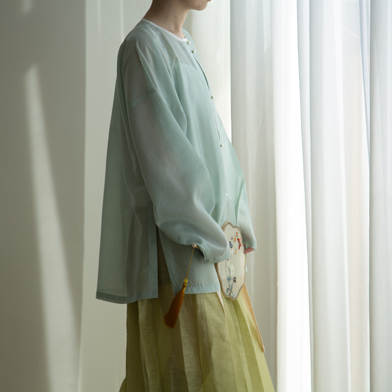 春下汉服夏款明制圆领短衫对襟薄款窄袖天丝衬衣  南风起