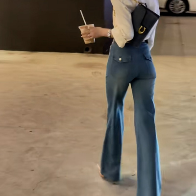 高腰微喇显瘦垂顺女牛仔长裤