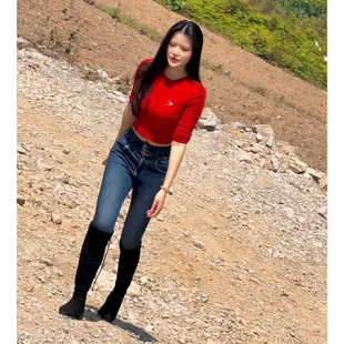 高腰修身牛仔裤女蓝色显瘦提臀九分裤百搭休闲个性百搭铅笔裤