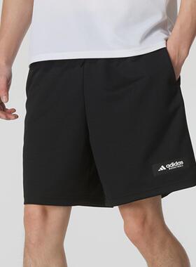 阿迪达斯黑色针织短裤男2024夏季新款运动裤休闲宽松五分裤IN2569