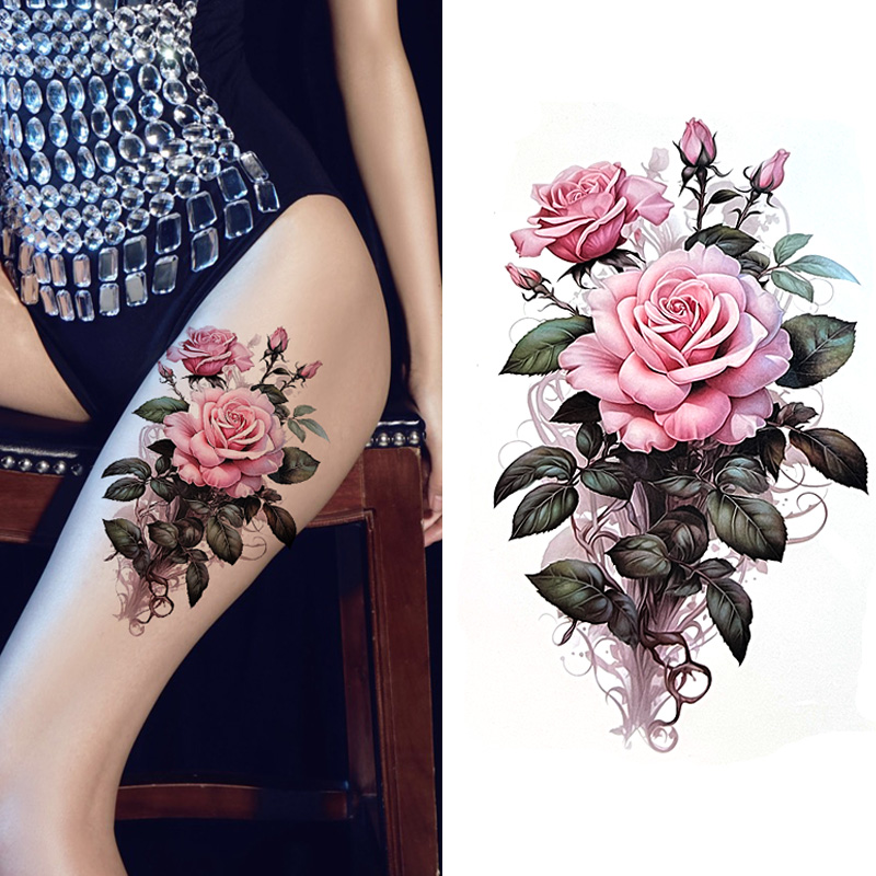 3张彩色大花纹身贴防水持久