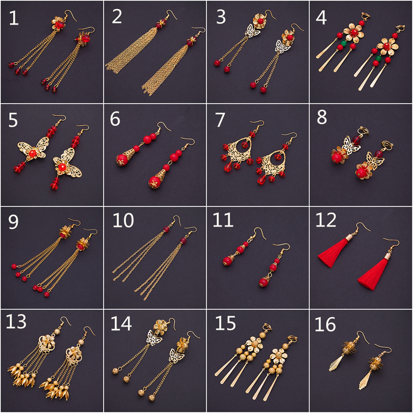 中式古装新娘耳环金色流苏耳坠