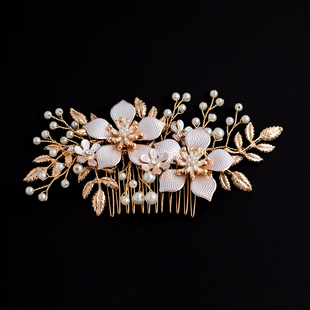 新款合金花朵发梳森系新娘头饰结婚饰品手工串珠古典舞蹈插梳发饰