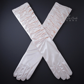 套宴会礼服手袖 舞台演出长款 褶皱包指手套新娘结婚色丁弹力段袖