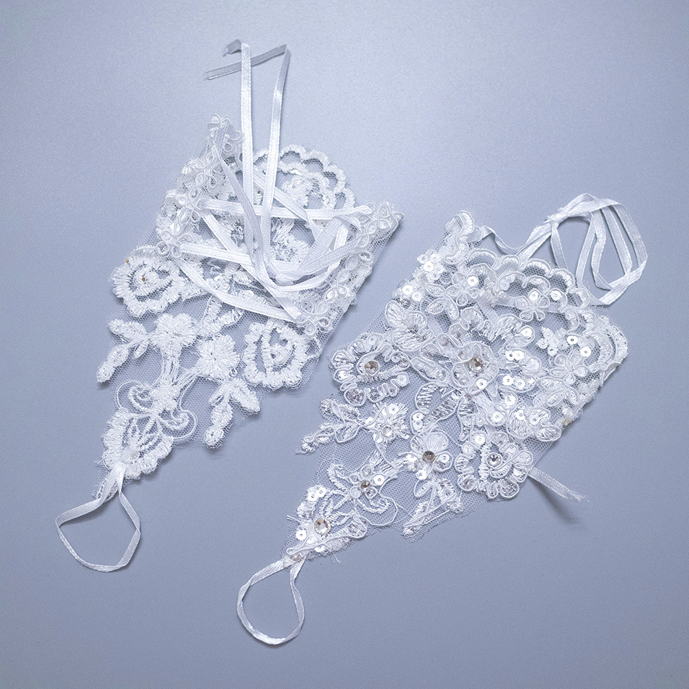 짧은 흰색 레이스 크로 셰 뜨개질 손가락 장갑 신부 웨딩 드레스 의류 액세서리 레이스 업 장갑