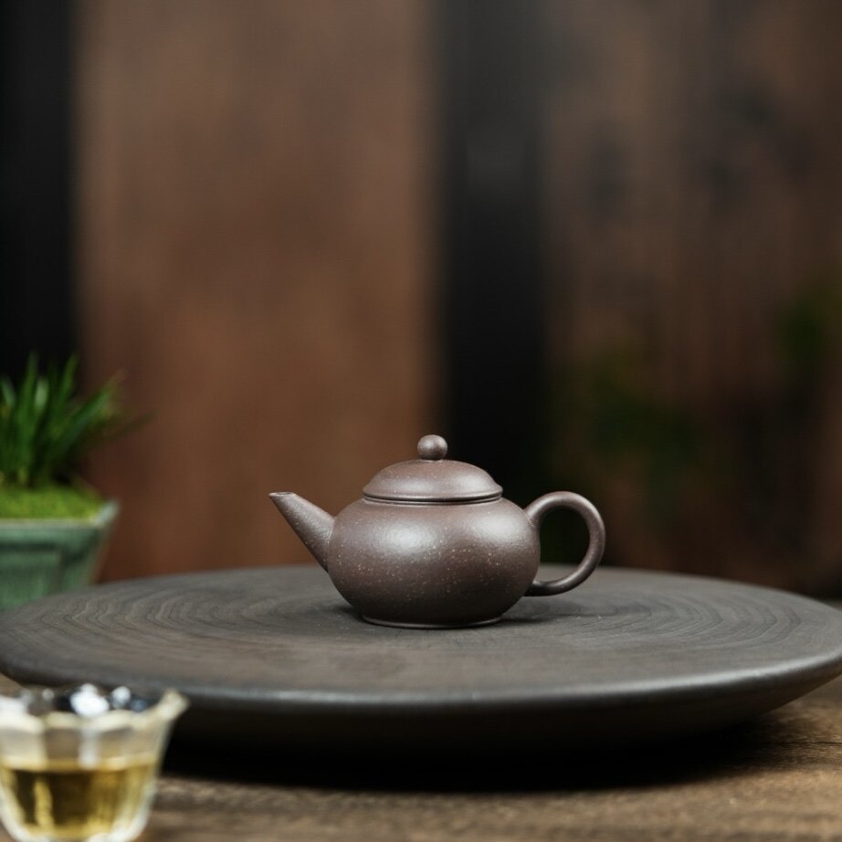 紫砂家用茶壶手工制作《水平壶》原矿天青泥100CC小品壶紫砂壶
