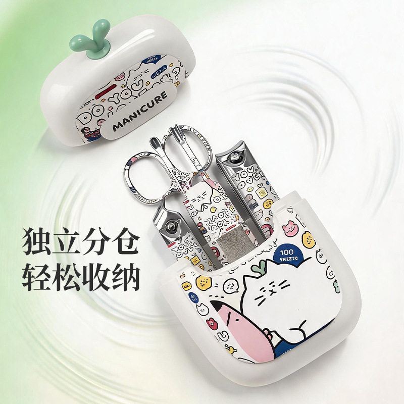 不锈钢指甲刀可爱指甲剪套装6件套指甲钳批发美甲工具全套高质量
