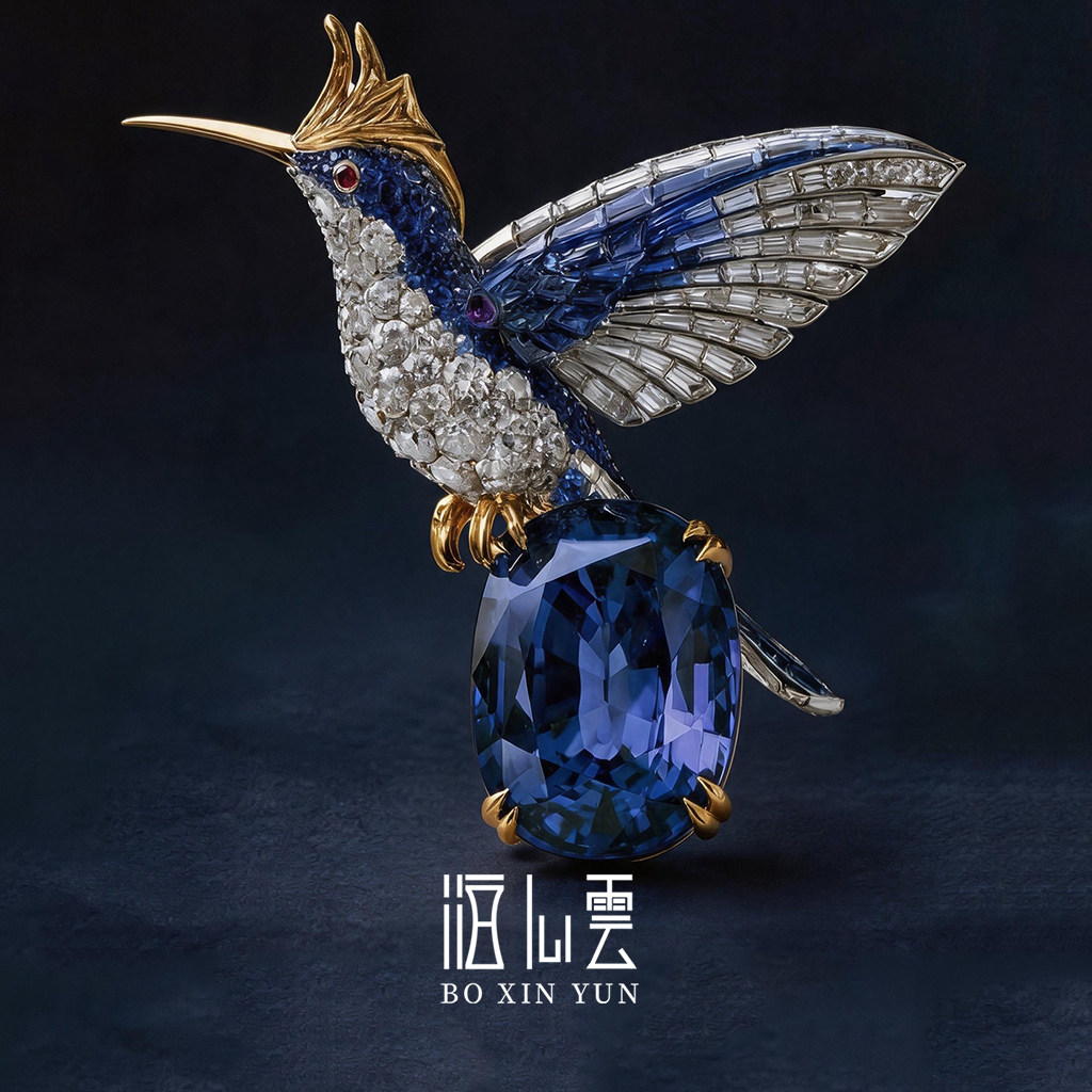 泊心云 原创Gemstone Bird Brooch Jewelry皇冠蓝钻小鸟胸针定制