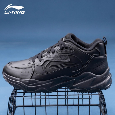 李宁休闲鞋革面男鞋2025冬季新款