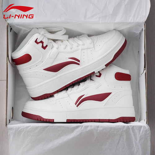 李宁拼接系带复古款高帮休闲板鞋