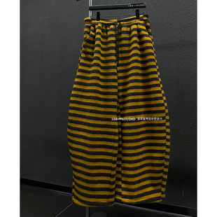洋气休闲裤 宽松韩版 潮 女加绒加厚2025新款 条纹撞色高腰镰刀阔腿裤