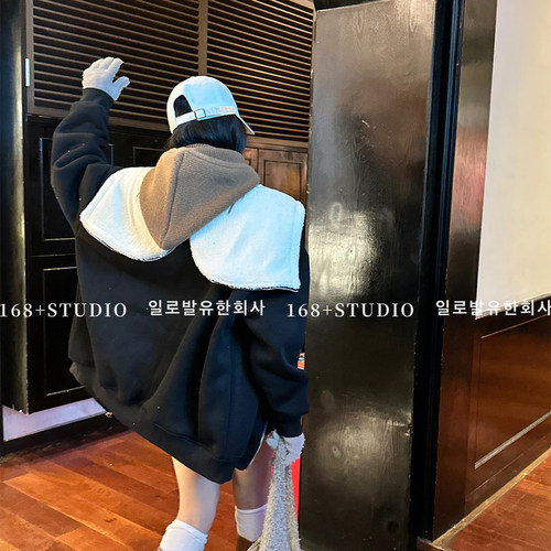 羊羔毛兔儿领卫衣开衫外套女冬加绒加厚2025新款爆款拉链连帽上衣