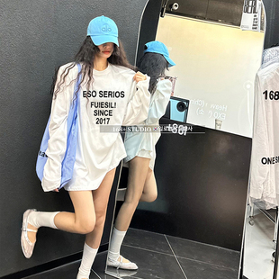 冰丝套头垫肩防晒衣女2026新款上衣宽松欧货大版长袖t恤薄款罩衫