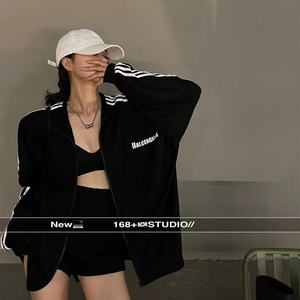 三条杠开衫防晒衣外套女2026夏季新款宽松大码中长款oversize上衣