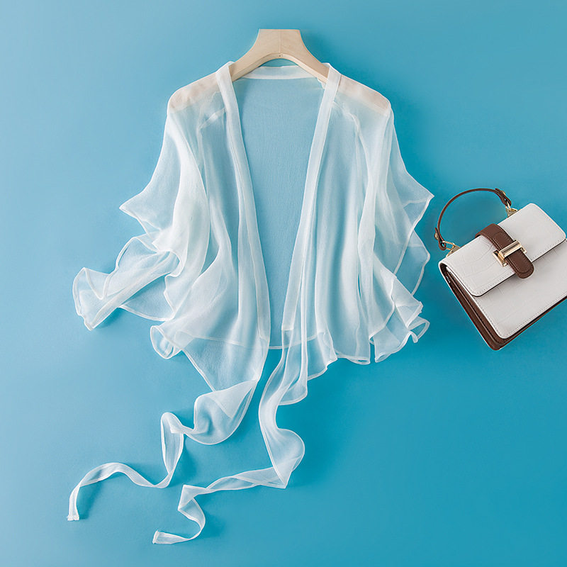 生如夏花!韩版系带宽松真丝披肩