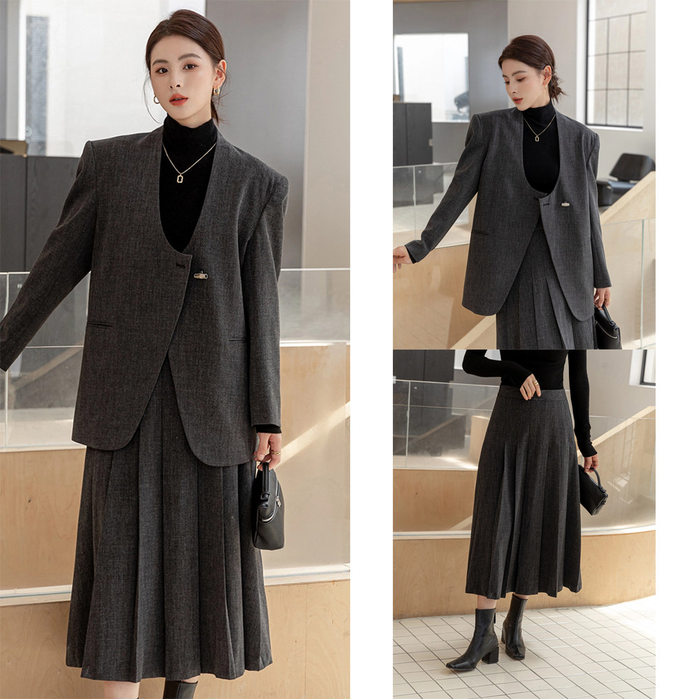 jilsande时尚套装春秋新款纽扣西装外套半身裙两件套