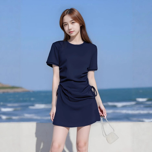 修身 穿过会上瘾 新款 夏季 显瘦气质短裙子 御姐风收腰圆领连衣裙