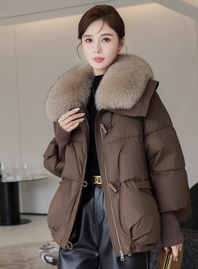 智快鱼女装冬季羽绒棉服女短款韩版宽松棉衣超大毛领加厚棉袄外套
