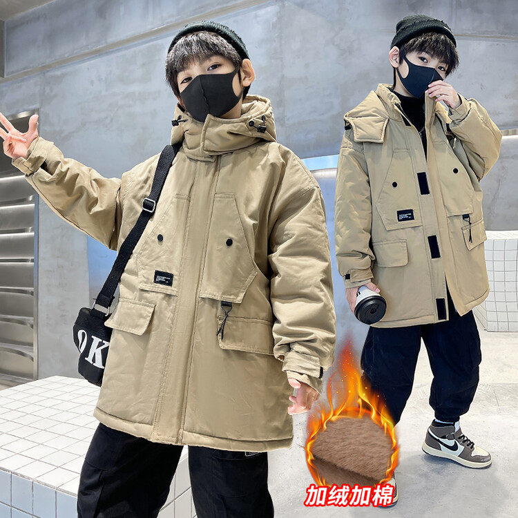 男童加绒外套冬装帅气儿童派克服加厚棉衣4到5六8七9十岁男孩棉袄
