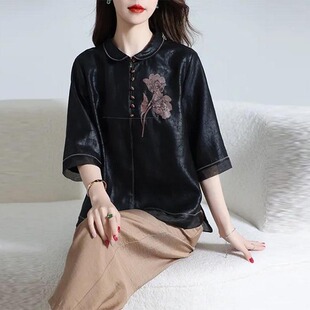 香云纱 衣长61 25278 花罗手绘图案钉珠上衣 真丝孤品