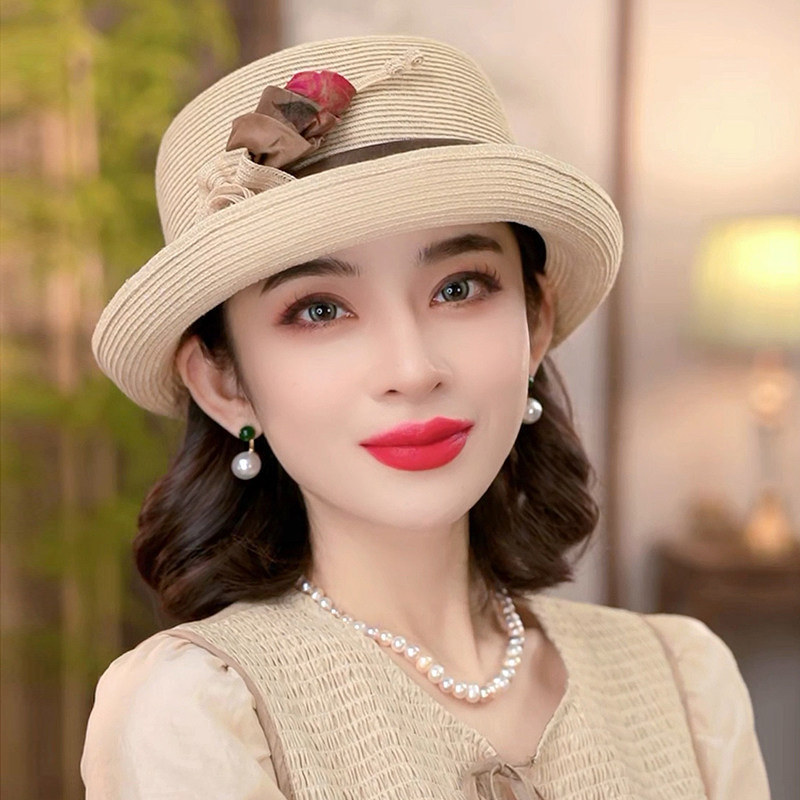 限时卷后139】春夏季防晒女渔夫帽太阳帽优雅气质小礼帽花朵1248