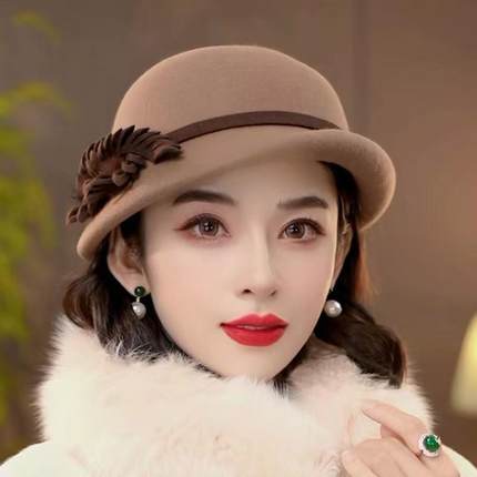 羊毛礼帽出游女时尚名媛贝雷帽纯羊毛修饰脸型保暖定型帽1357