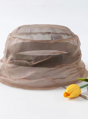 100%桑蚕丝帽子装饰帽遮阳帽女礼帽蝴蝶结透气显脸小香妃帽2143