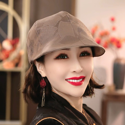 新品限时卷后99】香云纱花罗前进帽桑蚕丝遮阳帽女时尚鸭舌帽0770