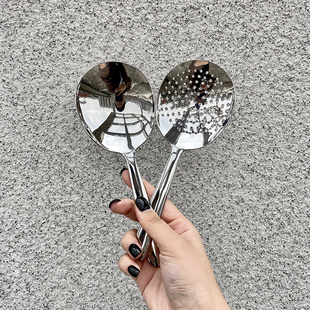 18/10不锈钢加厚饭勺漏勺公勺打饭分饭勺子餐厅漏汤汁多用镜光勺