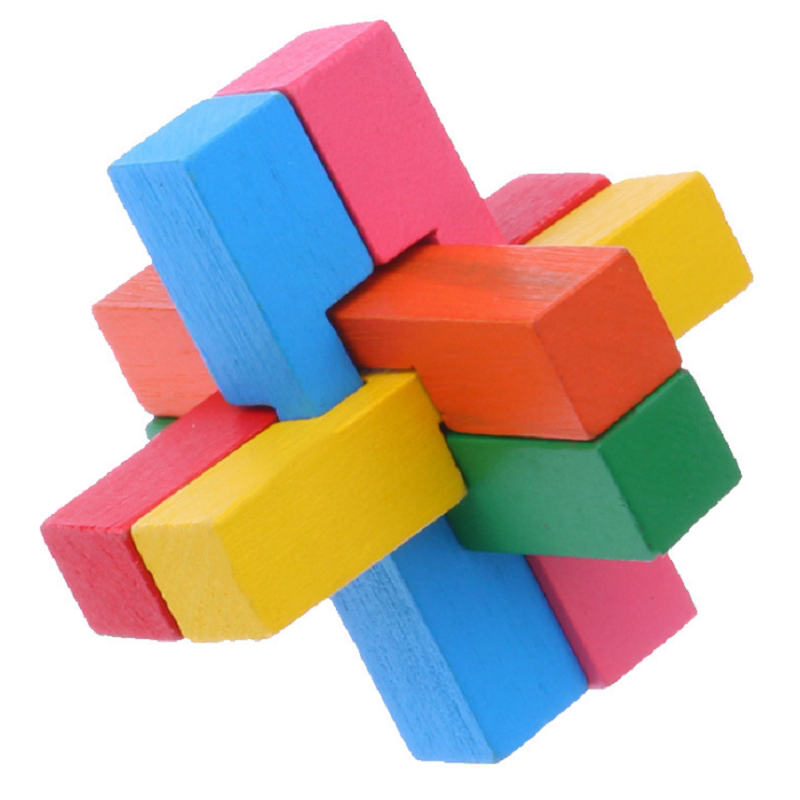 彩六通孔明锁拓扑解套鲁班锁木制玩具 中国传统木质创意礼物 单个