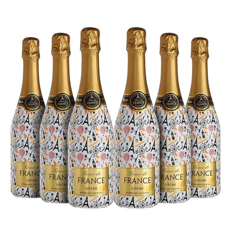 法国荣耀BEAUDEFRANCE红酒桃红葡萄起泡酒甜型荔枝果酒750ml*6瓶