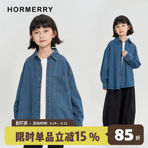 女童刺绣宽松牛仔衬衫外套