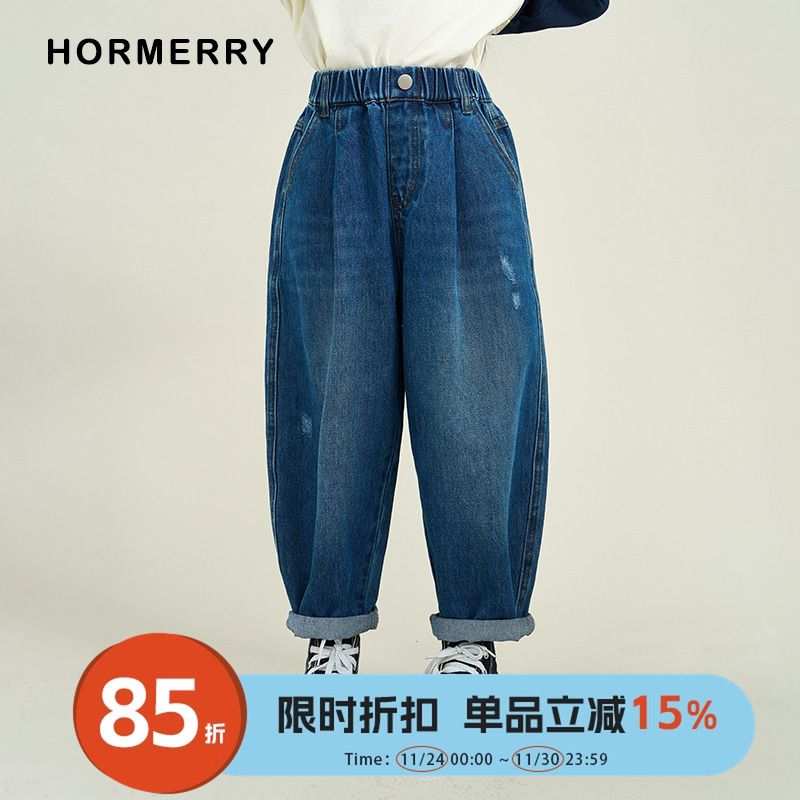 hormerry牛仔裤微磨破洞宽松