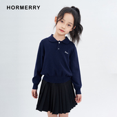 毛衣女童学院风针织衫 赫米童装 2025春秋儿童小绣花翻领刺绣polo衫