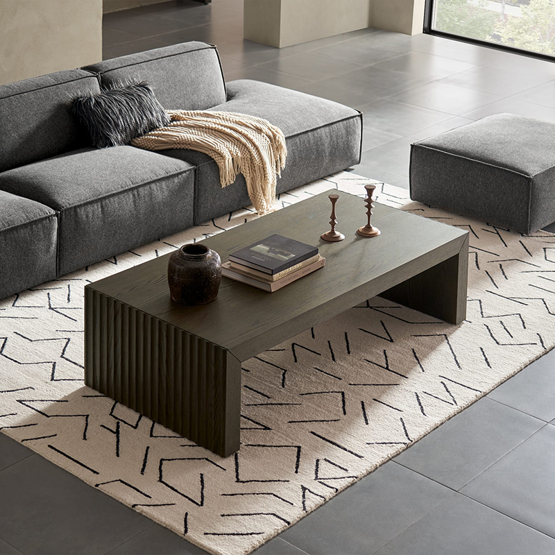 曦羽北欧现代简约轻奢意式极简日式沙发配套客厅橡木黑长方形茶几