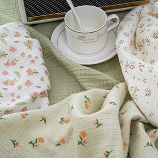 DIY面料纯棉双层绉纱布料ins风北欧田园小碎花宝宝浴巾盖毯口水巾