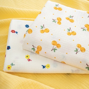 绉布纯棉布料婴儿A类双层纱布母婴级印花服装宝宝全棉皱布面料