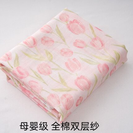 A类母婴级纯棉数码印花手工DIY双层纱布料花卉图案全棉家居服面料
