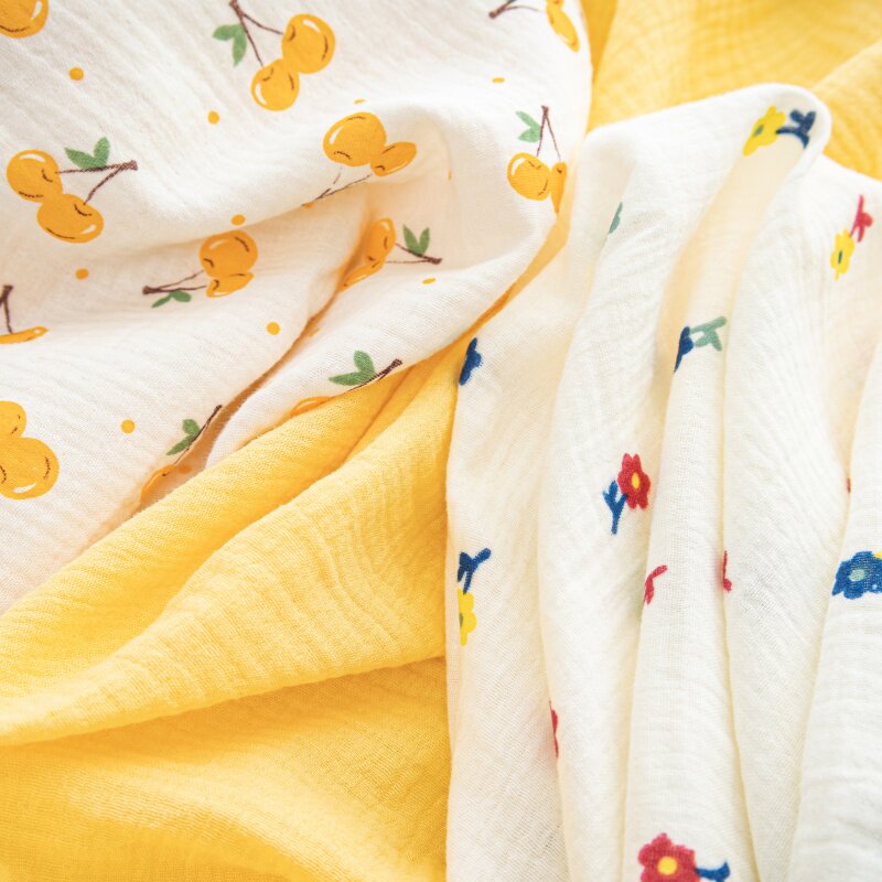 A类宝宝全棉100双层绉布纱布纯棉布料打底衫睡衣裤口水巾diy面料