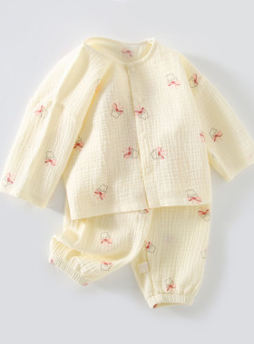宝宝纯棉绸纱布套装夏薄款家居服33119男童女童舒适对开睡衣分体