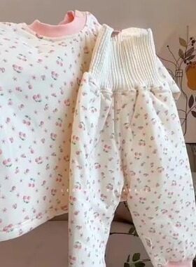 婴儿保暖内衣打底秋秋裤秋冬33076宝宝新生儿高腰护肚薄棉居家服
