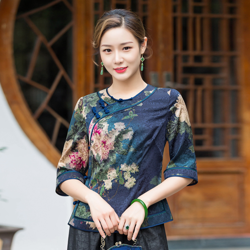 华族经典桑蚕丝大襟传统旗袍上衣