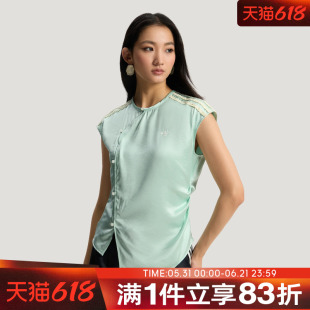 adidas阿迪达斯三叶草女子短袖新中式缎面运动T恤KY5746