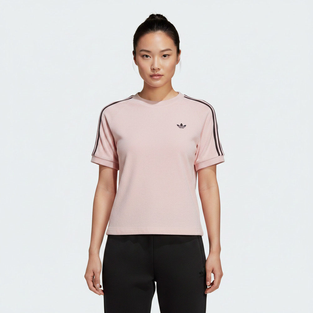 adidas阿迪达斯三叶草女子条纹运动休闲短袖T恤修身上衣KD1410图片