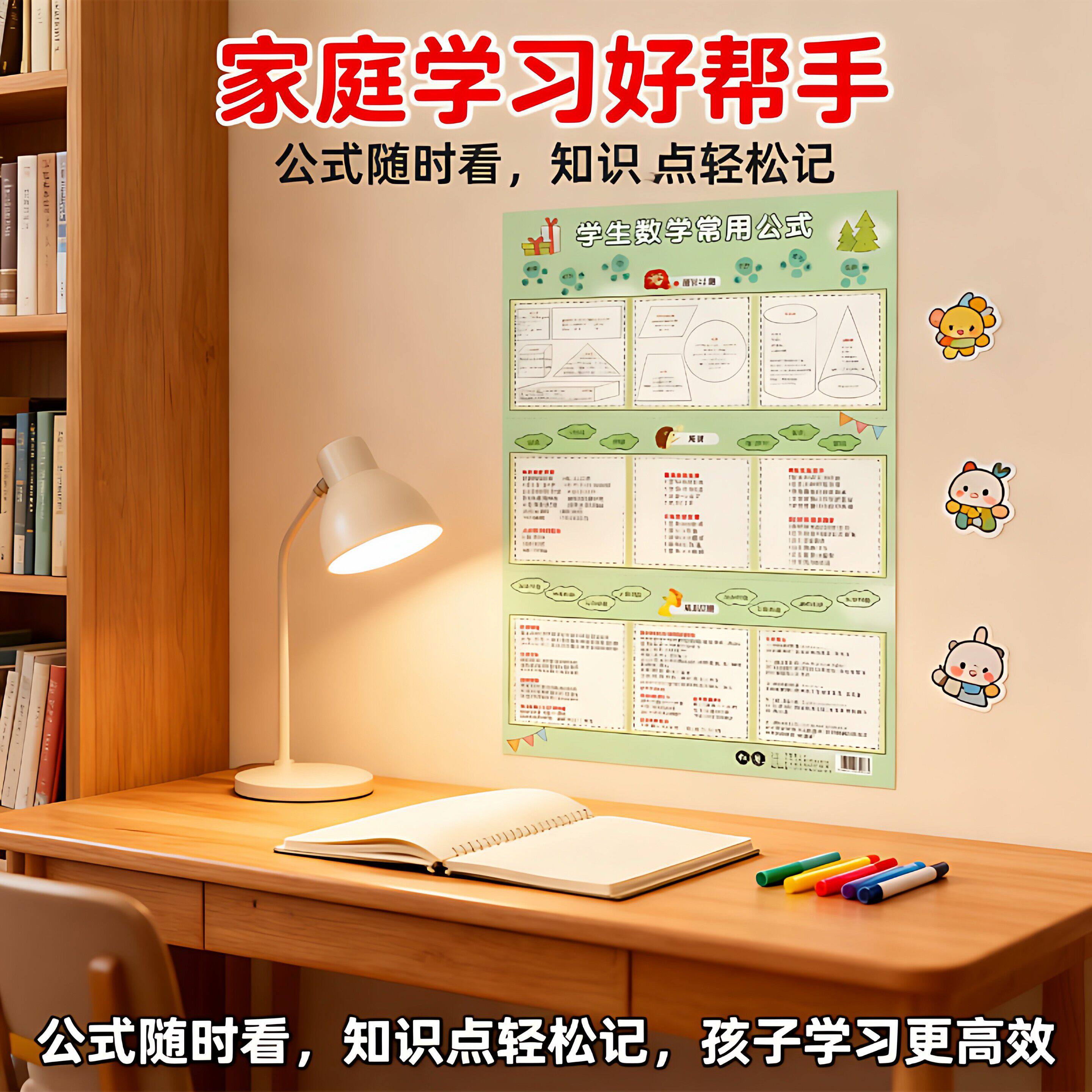 【1-6年级多用】小学数学常用公式大全挂图墙贴加减乘除计算公式
