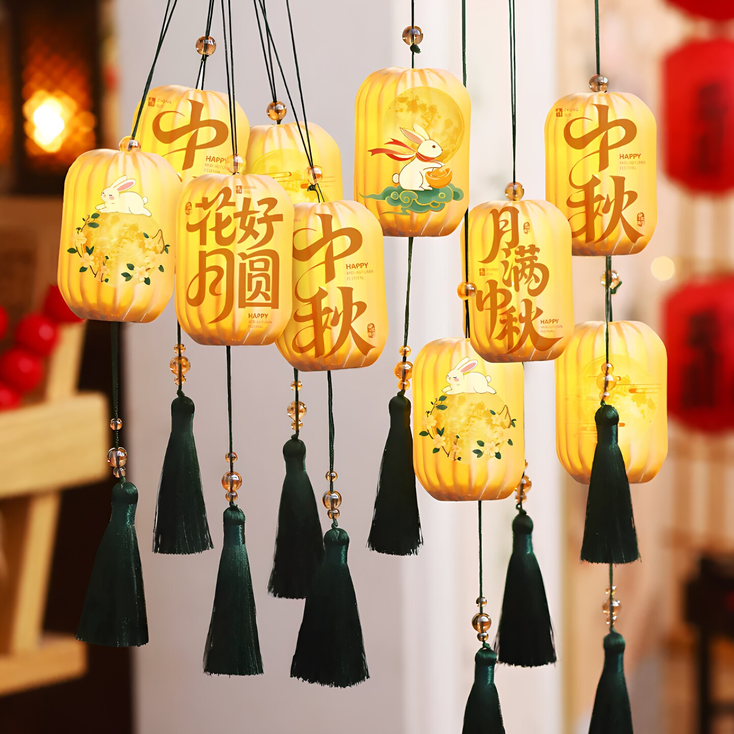 中秋国庆新中式竹纹流苏小灯笼