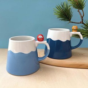 日本Decole富士山不倒翁招福杯柴犬马克杯
