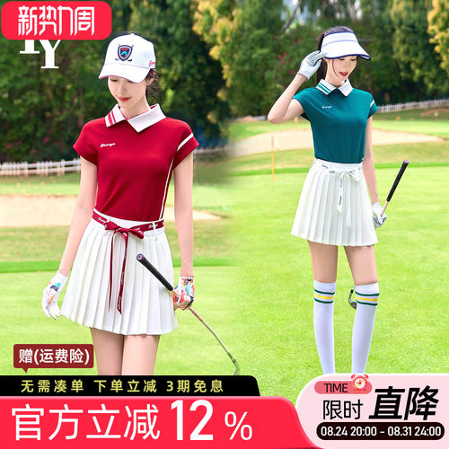 夏季高尔夫女显瘦Polo衫短裙套装